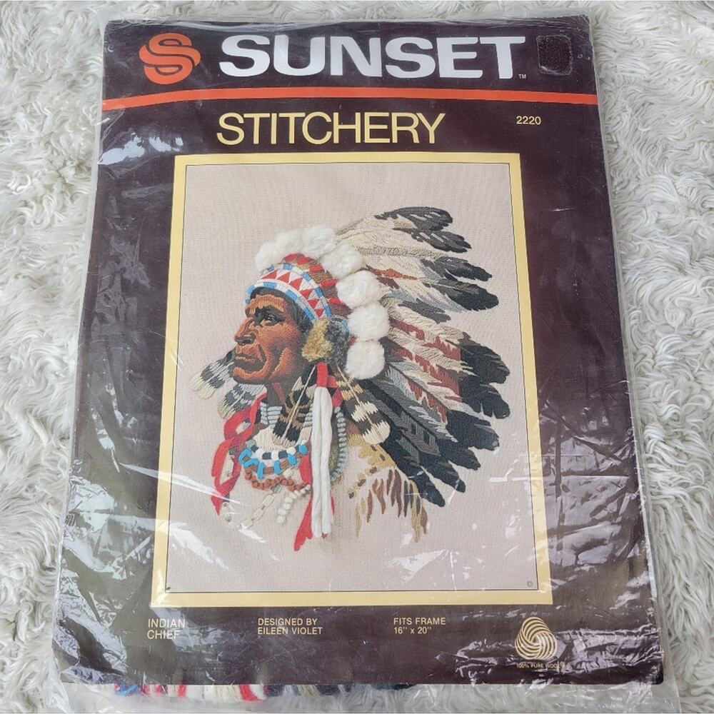Sunset Stitchery Indian Chief Kit Vintage NEW